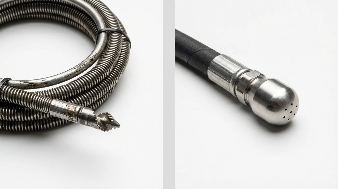 Drain snake cable and hydro jetting nozzle used for drain cleaning in Banks, OR