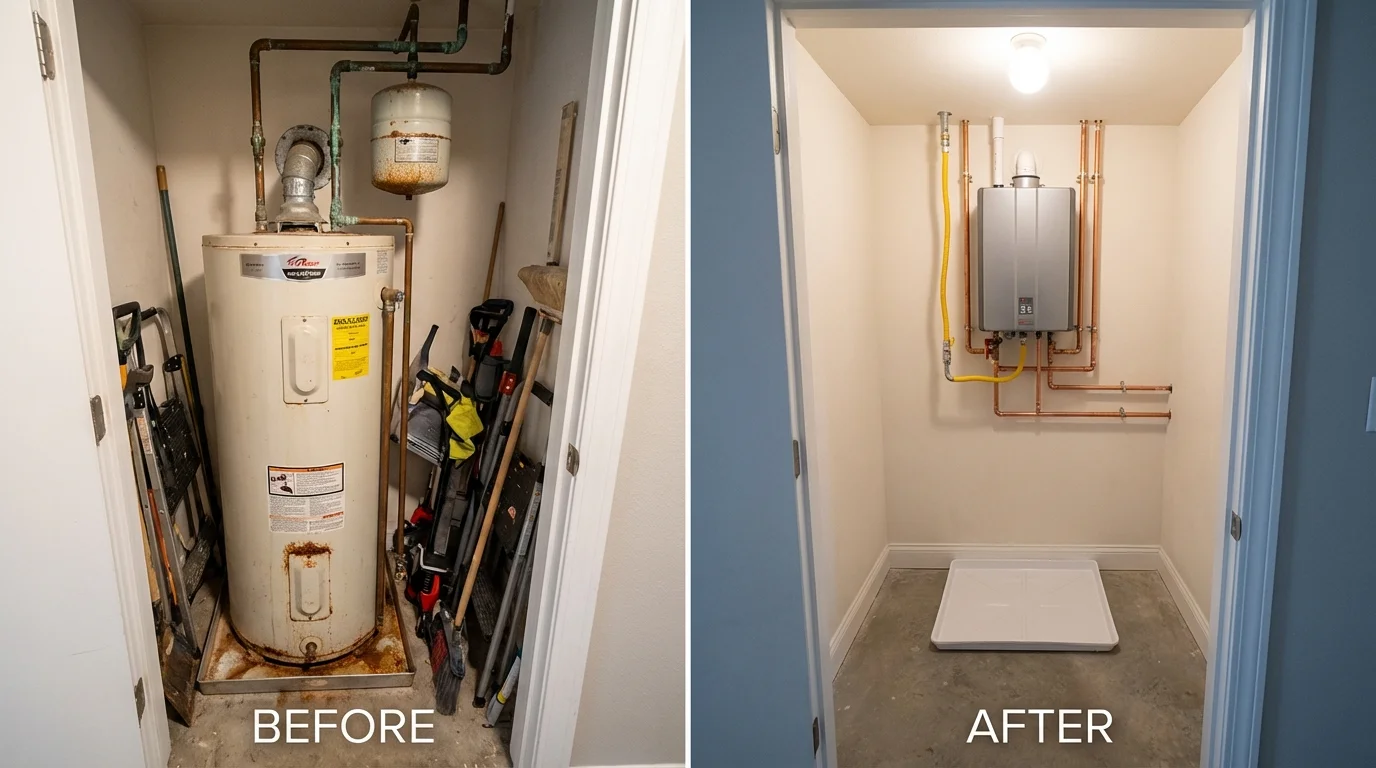 Tank water heater versus wall-mounted tankless unit comparison for Banks, OR homeowners