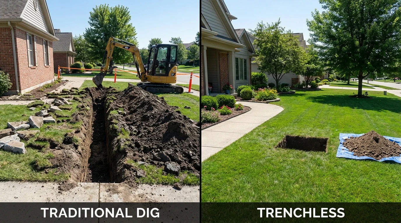 Trenchless sewer repair with minimal yard damage versus traditional excavation in Banks, OR